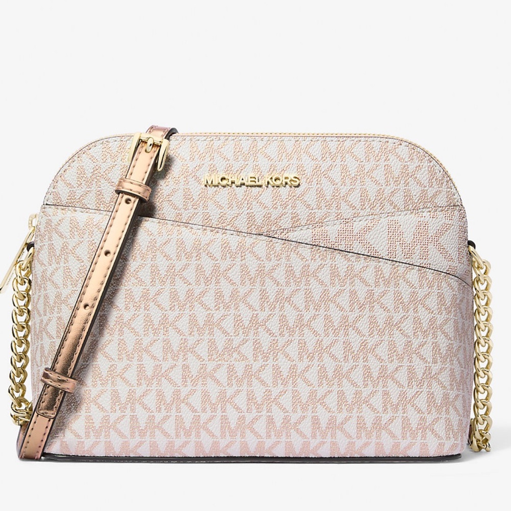 Michael Kors Jet Set Travel Medium Metallic Signature Logo Dome Crossbody Satchl